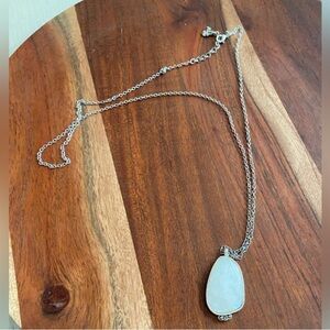 Lucky Brand Boho Silver Toned Chain and Opalescent Stone Pendant Necklace